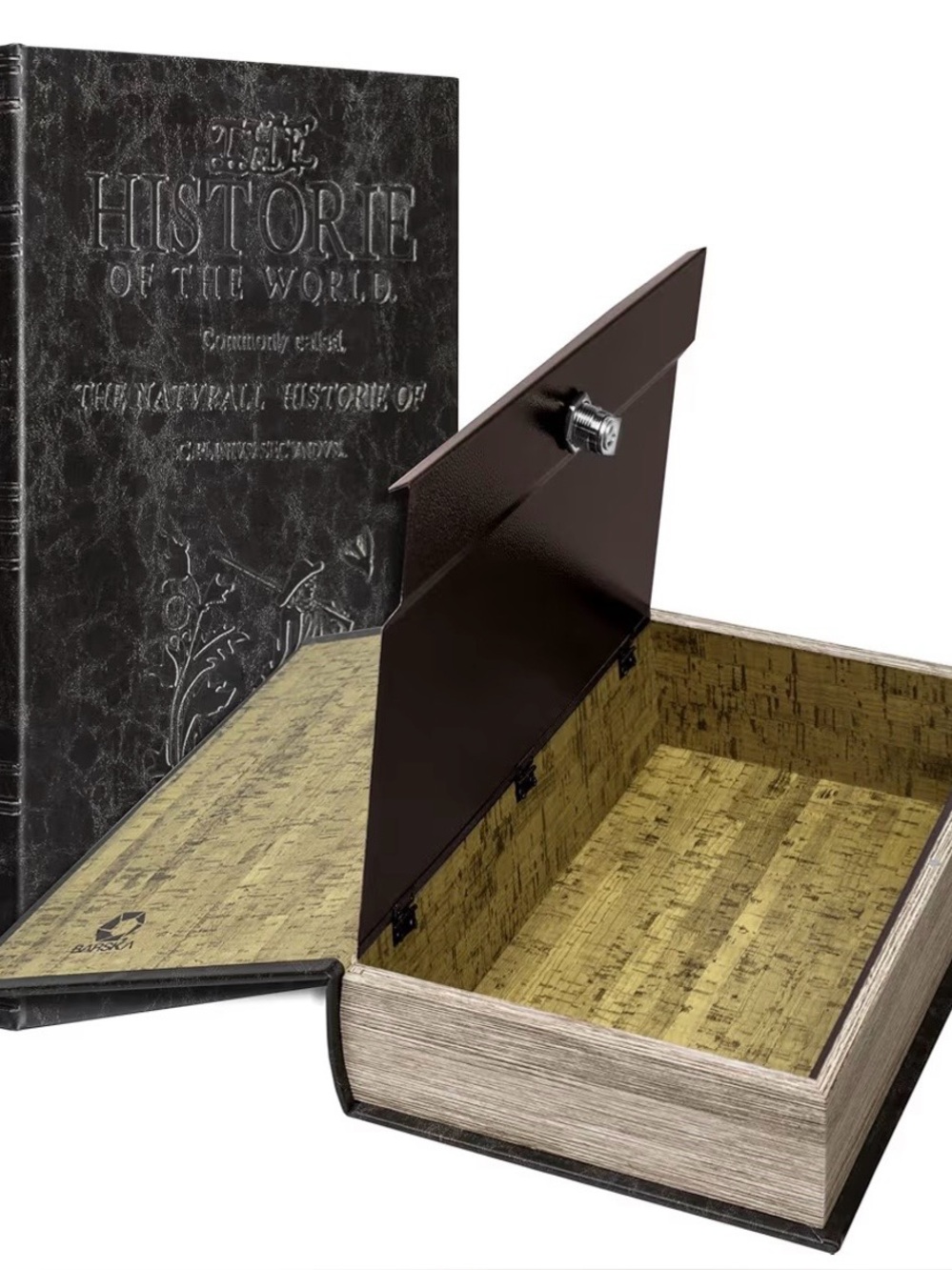 Decorative Black Faux-Book Storage Box with Lock